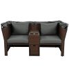 2-Seater Outdoor Patio Daybed Outdoor Double Daybed Outdoor Loveseat Sofa Set with Foldable Awning and Cushions for Garden, Balcony, Poolside, Grey