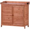 TOPMAX Outdoor 39" Potting Bench Table, Rustic Garden Wood Workstation Storage Cabinet Garden Shed with 2-Tier Shelves and Side Hook, Orange
