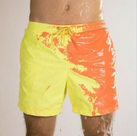 Discoloration In Water  Beach Sports Fitness Shorts  Quick-Drying Swimming Trunks  Temperature Change (Option: Yellow-3XL)