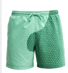 Discoloration In Water  Beach Sports Fitness Shorts  Quick-Drying Swimming Trunks  Temperature Change (Option: Green pattern-XL)