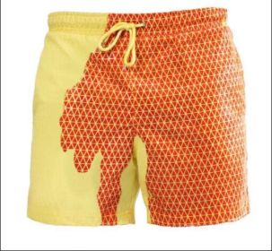 Discoloration In Water  Beach Sports Fitness Shorts  Quick-Drying Swimming Trunks  Temperature Change (Option: Adult Grid Yellow-S)