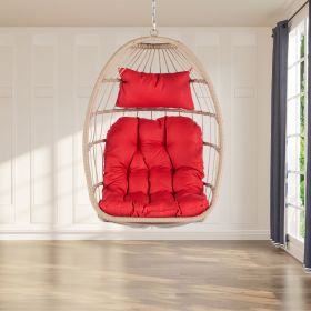 Outdoor Garden Rattan Egg Swing Chair Hanging Chair (Color: Red)