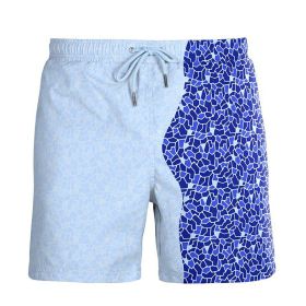 Discoloration In Water  Beach Sports Fitness Shorts  Quick-Drying Swimming Trunks  Temperature Change (Option: Blue mosaic-S)