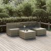 5 Piece Patio Lounge Set with Cushions Gray Poly Rattan