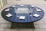 Aluminum Outdoor Dining Table Wicker Patio Gas Fire Pit Table in Brown (Table Only)